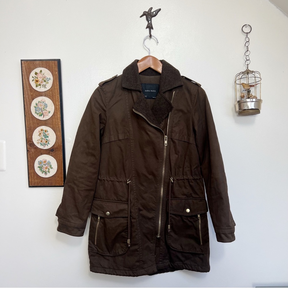 Zara Basic Brown Womens Parka Jacket Small